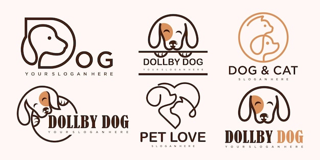 Dog and cat animal pet icon set logo design inspiration