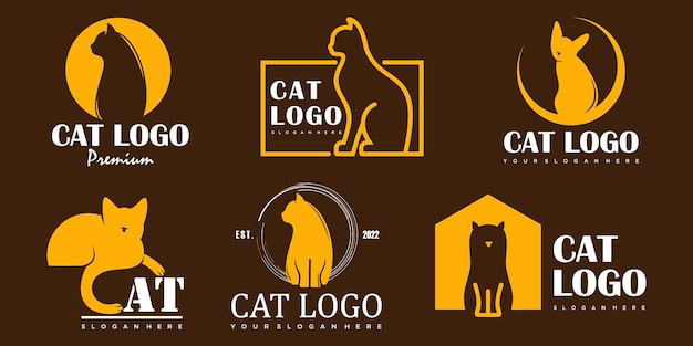 Dog and cat animal pet icon set logo design inspiration