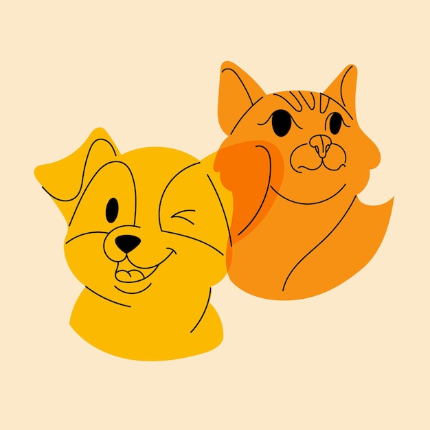 Cani e gatti avatar poster logo modelli stampare illustrazione vettoriale in stile minimalista