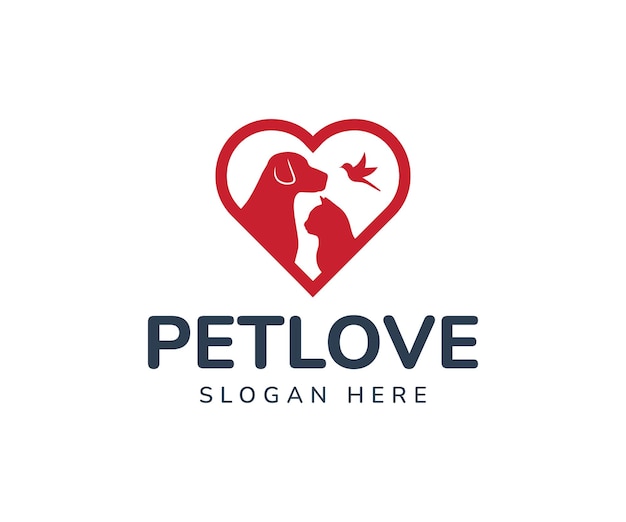 Логотип ухода за собакой, кошкой и птицей для зоомагазина, зоомагазина и ветеринарной клиники