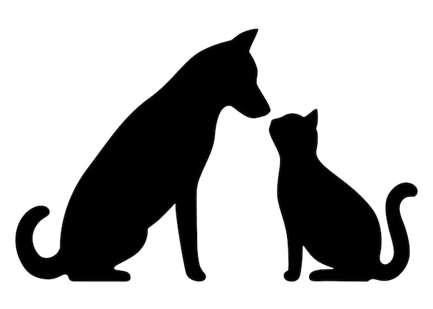 Vector dog cat black profile silhouetter side view isolated white background design animal business vector