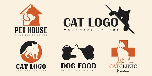 Set di icone per la cura di cani e gatti logo design illustrazione vettoriale