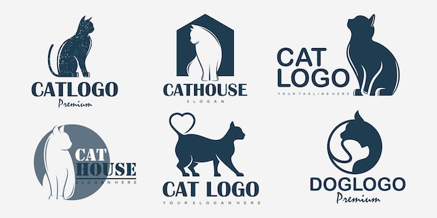 Set di icone per la cura di cani e gatti logo design illustrazione vettoriale