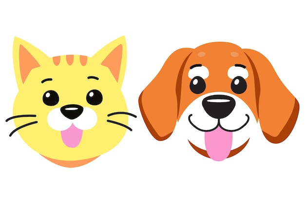 犬と猫の漫画 笑顔の友情 白に隔離された手描きのイラスト