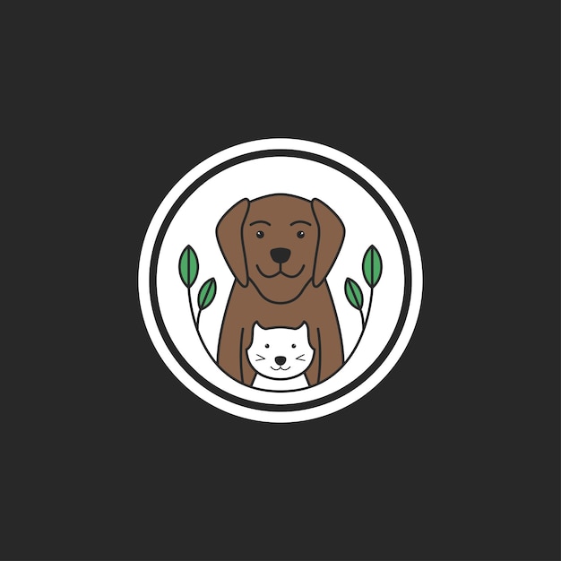 Vector dog and cat in circle shape emblem