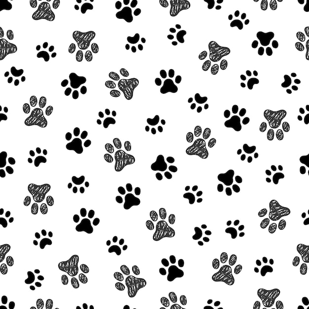 Vector dog cat footprint seamless pattern pet animal footprint stamp background puppy doodle abstract wallpaper vector