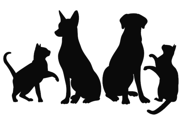 Vector dog and cat friendship silhouette isolated vector