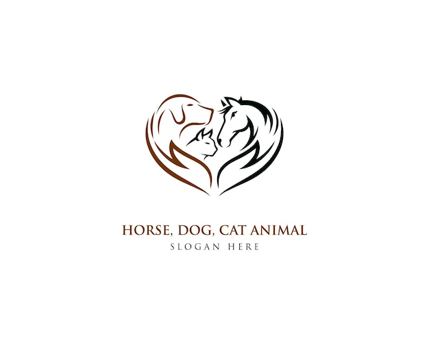 Disegno del modello del logo del cane, del gatto e del cavallo concetto veterinario