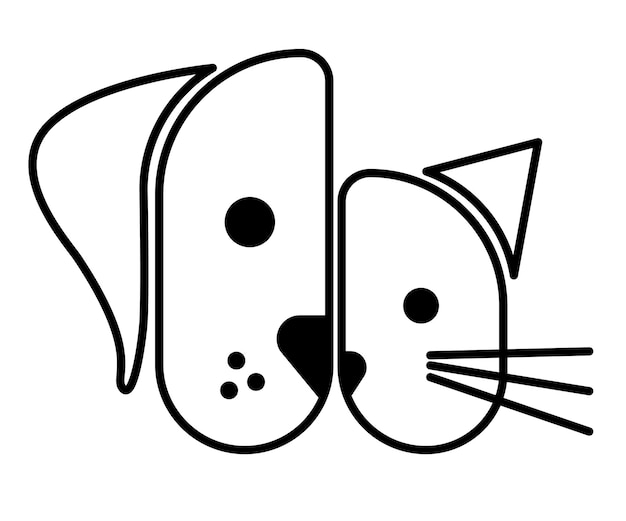 Dog and cat icon in flat style. Animal head vector illustration on white background isolated.