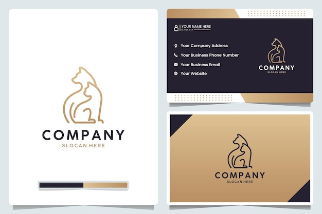 Dog and cat line art logo design and business card