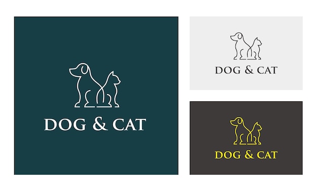 Vector dog and cat line art monoline style logo design vector