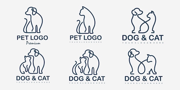 Dog and cat linear icon set logo design template