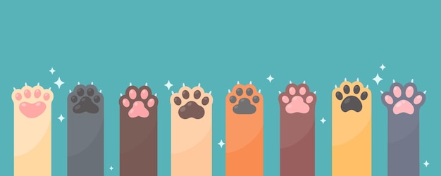 Vector dog and cat paws with sharp claws cute animal footprints