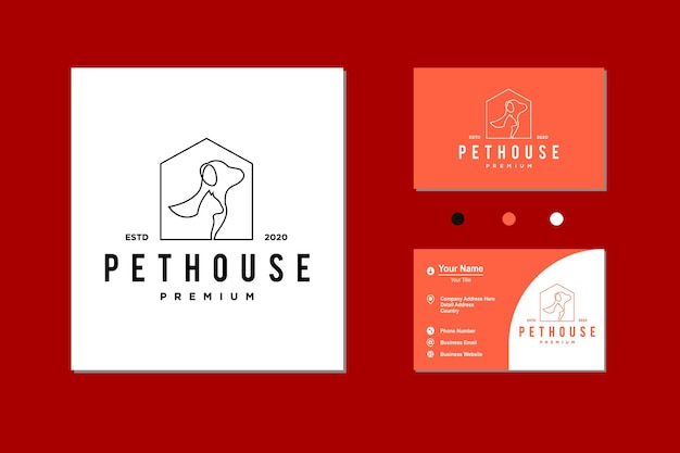 Cane gatto pet house shop icona logo vector design hipster retro vintage illustrazione