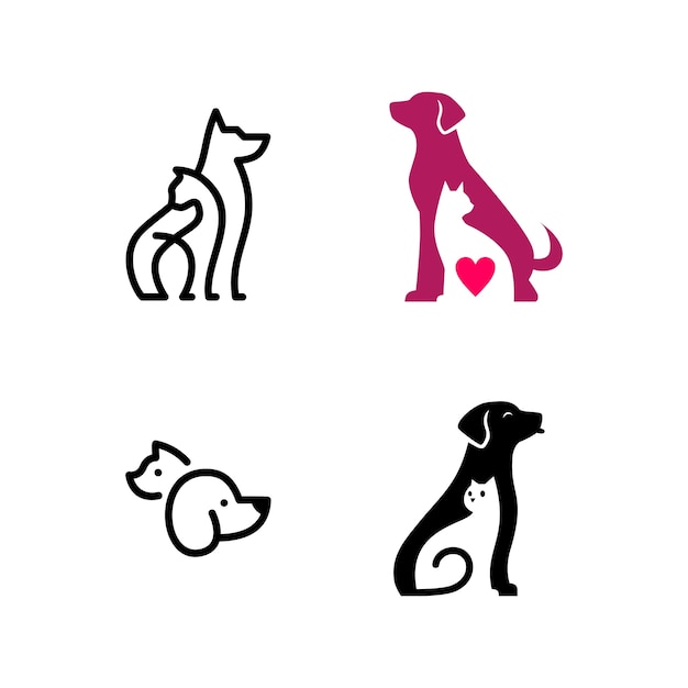 Dog cat pet negative space line logo icon