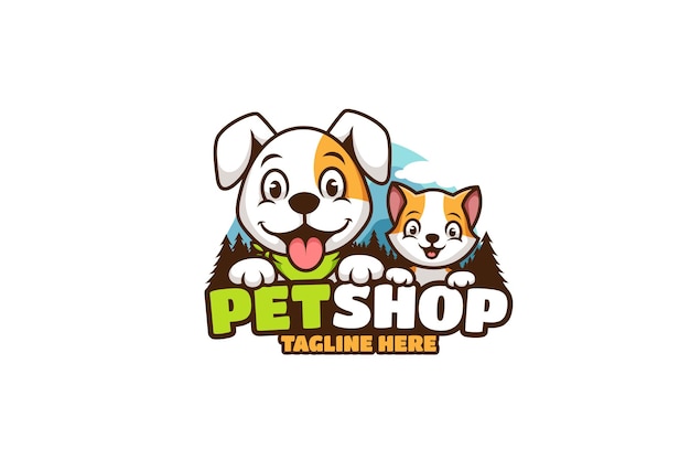 犬と猫のペットショップの漫画のロゴ