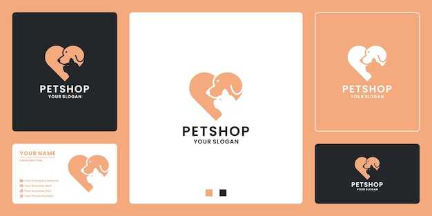 Dog and cat pet store logo design love animal. animal care