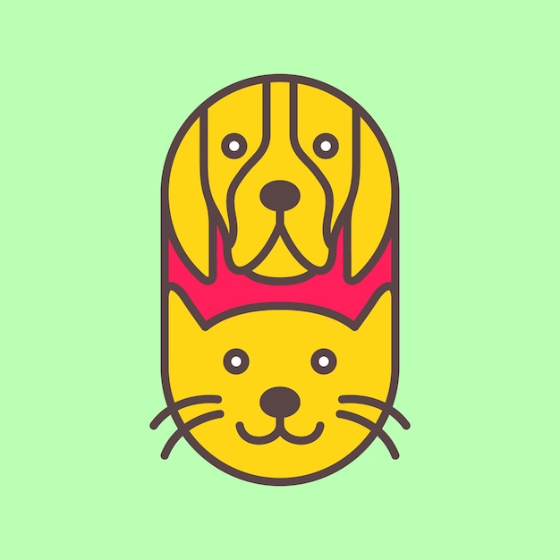 Dog and cat pets colorful modern geometric rounded mascot cartoon logo icon vector illustration