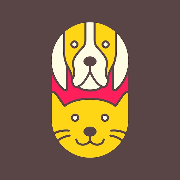 Dog and cat pets colorful modern geometric rounded mascot cartoon logo icon vector illustration