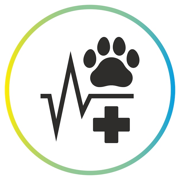 개 또는 고양이 스 아이콘 동물 심장 수의사 클리닉 개념 애완동물 건강 평평한 기호
