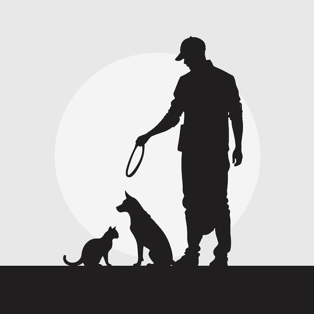 Dog and cat silhouette set vector collection