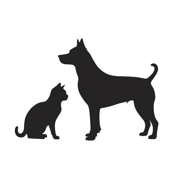 Dog and cat silhouette set vector collection