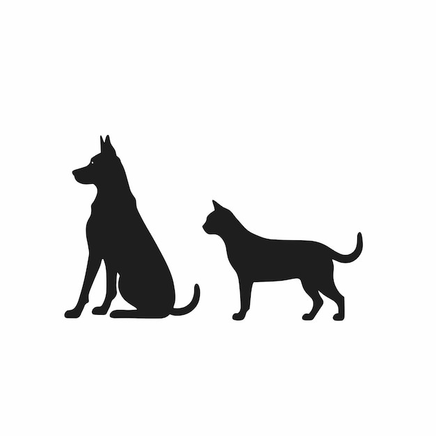 Dog and cat silhouette set vector collection