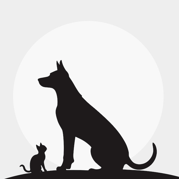 Vector dog and cat silhouette set vector collection