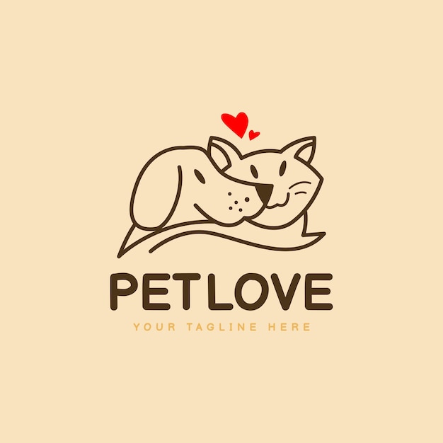 Illustrazione vettoriale di cani e gatti pet love logo design 2