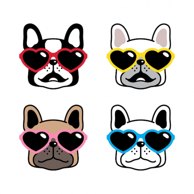 Dog character french bulldog heart sunglasses icon cartoon illustration