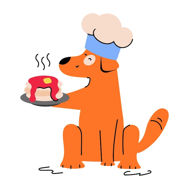 Design piatto dell'illustrazione del cuoco unico del cane