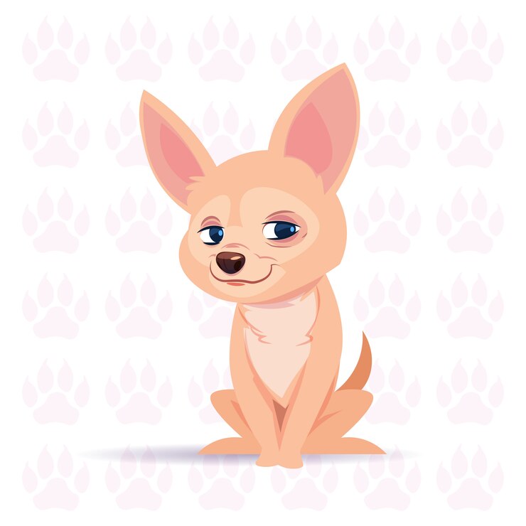 Vector dog chihuahua happy cartoon sitting over footprints background cute pet