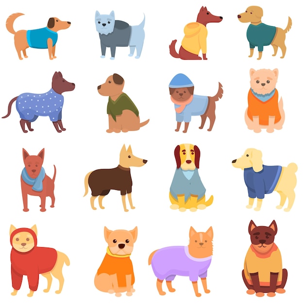 Dog clothes icons set. cartoon set of dog clothes icons