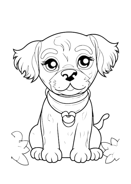 Vettore pagine da colorare per cani pagine da colorare per cuccioli e pagine da colorare per animali per bambini line art per cani