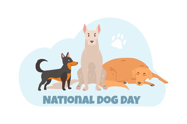 Vector dog composition vector flat illustration different breeds of dogs together pet adoption