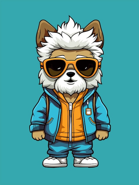 Dog in cool outfit flat design vector illustration