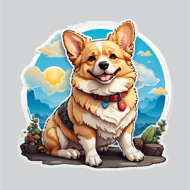 Dog corgi sticker vector cute white background contour kawaii