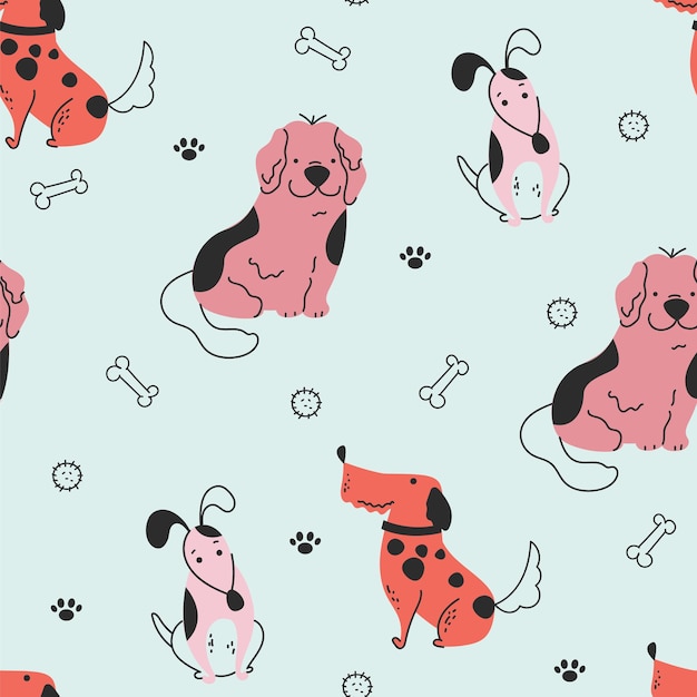 Dog cute seamless pattern doodle cartoon pet print cover line art outline background concept