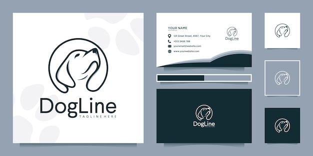 Vector dog design with line art and business card