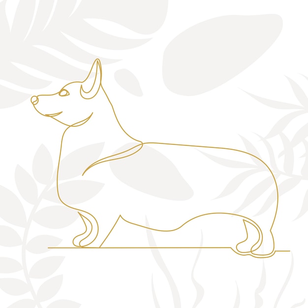 Dog drawing by one continuous line on abstract background sketch vector