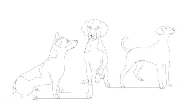 Dog drawing by one continuous line, vector