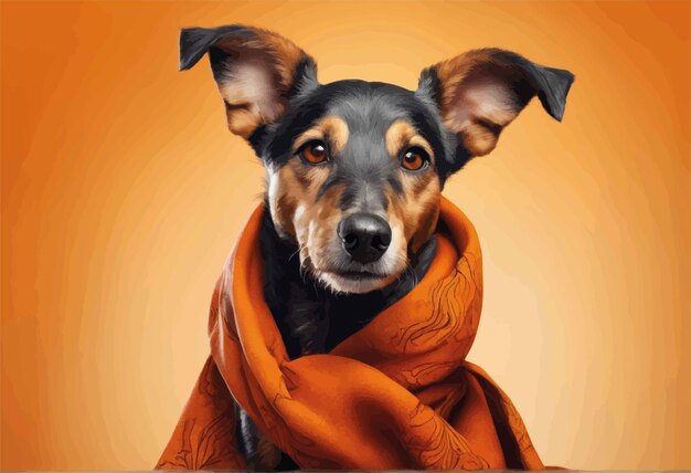 Vettore cane vestito di arancione e rosso sciallecane vestito di arancione e rosso scarf adorabile cane in scialle arancione