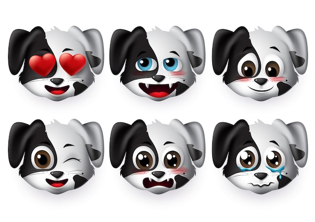 Dog emoticon vector set cute puppy dogs face emoticons and emojis in funny and shy