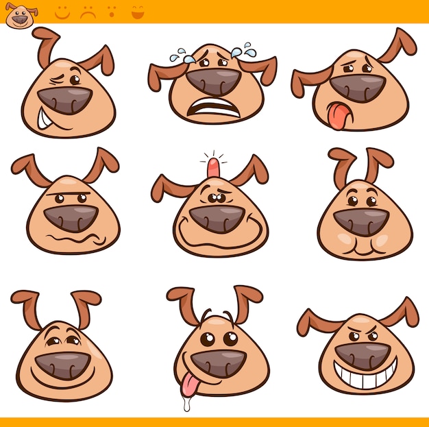 Vector dog emoticons cartoon illustration set