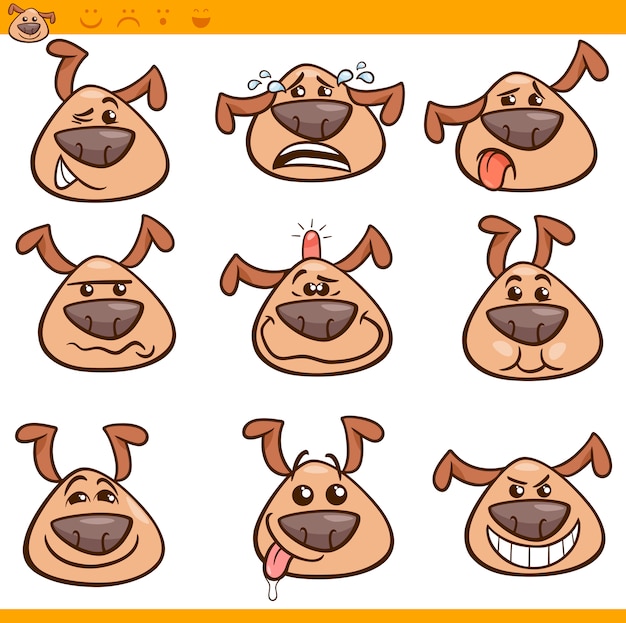 Dog emoticons cartoon illustration set