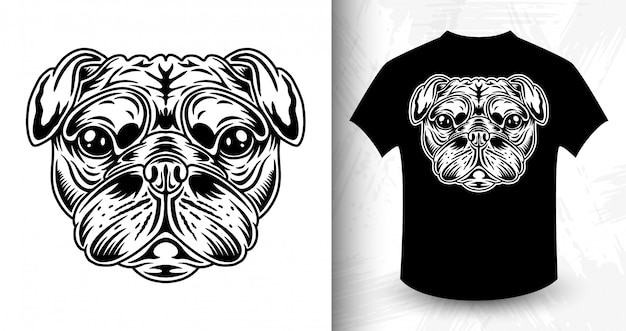 Dog face, idea for t-shirt in monochrome style