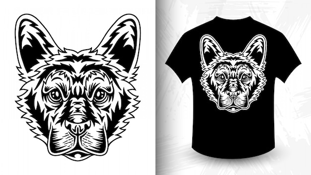 Dog face, idea for t-shirt in monochrome style