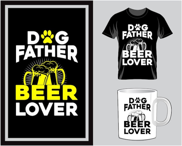 Vettore t-shirt e tazza per la festa del papà amante della birra del padre del cane vettore di design