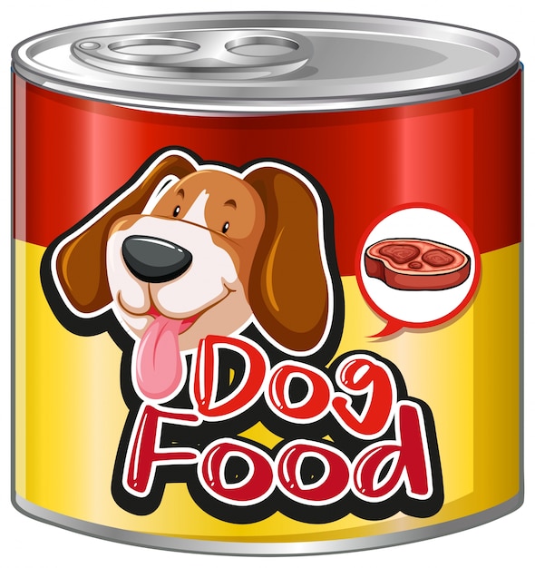 Dog food in aluminum can with cute dog on label