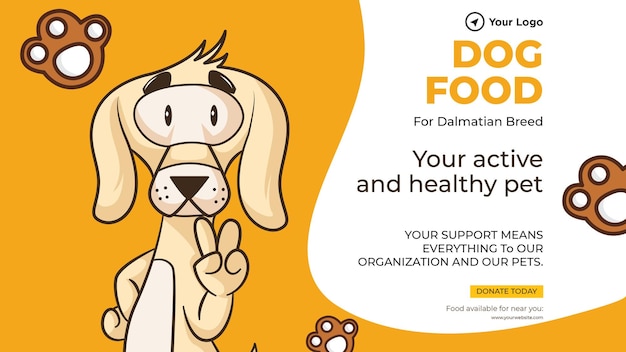 Dog food for your active and healthy pet landscape banner design template